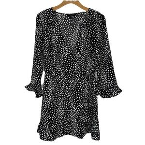 Brave Soul London Katie Wrap Dress Large Black White Mini Coquette Feminine
